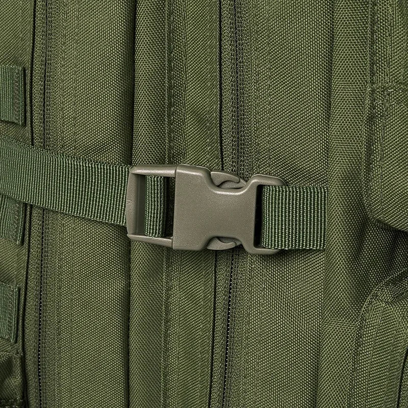 Mochila tactica verde 45L con hebillas de cierre seguridad clips ajustables resistentes MOLLE